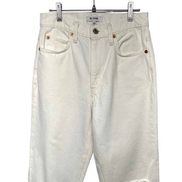 Re-Done White Pipe High Waist Distressed Straight Leg Denim Jeans Womens 26 - Picture 7 of 14